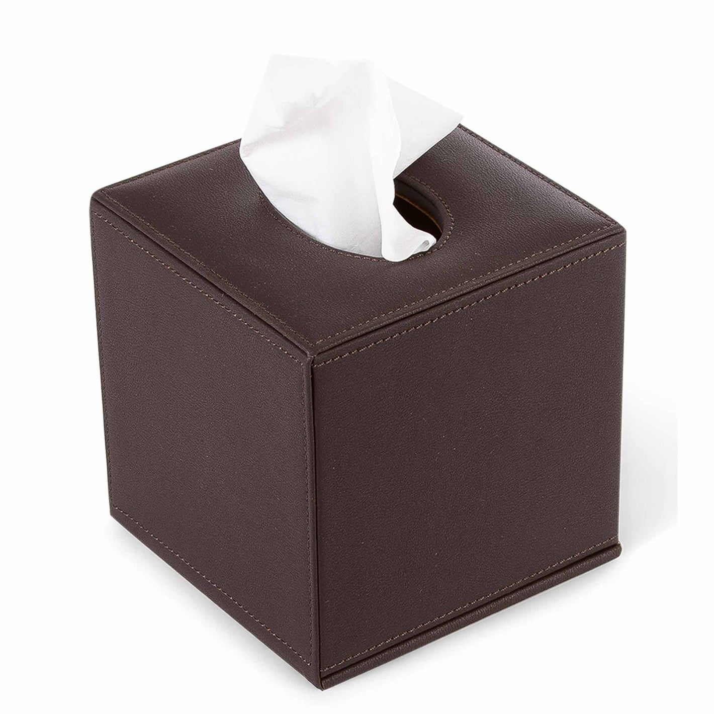 Bentley Manam tissue box cover in brown leatherette with tissues