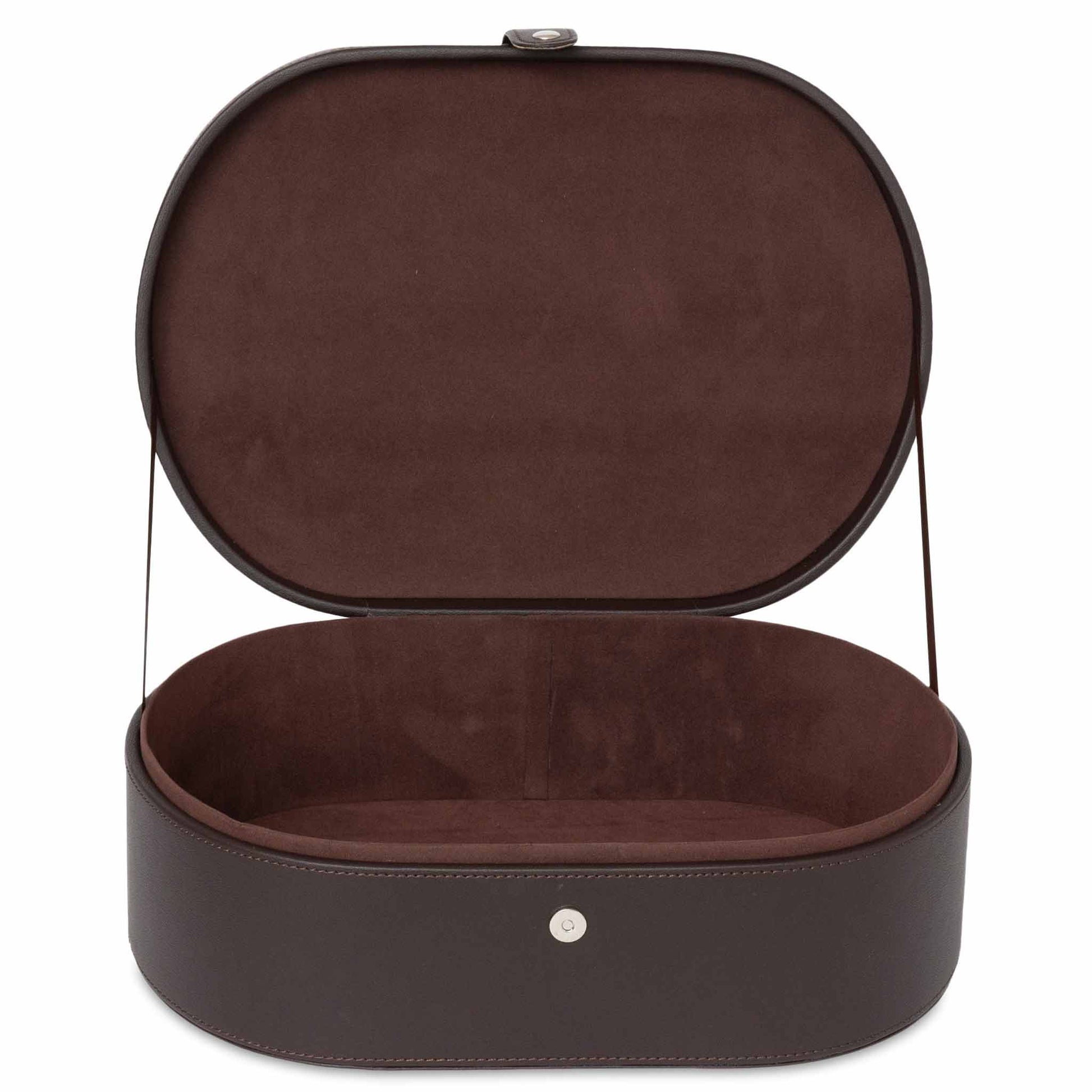 Opened Nevis brown hairdryer storage box