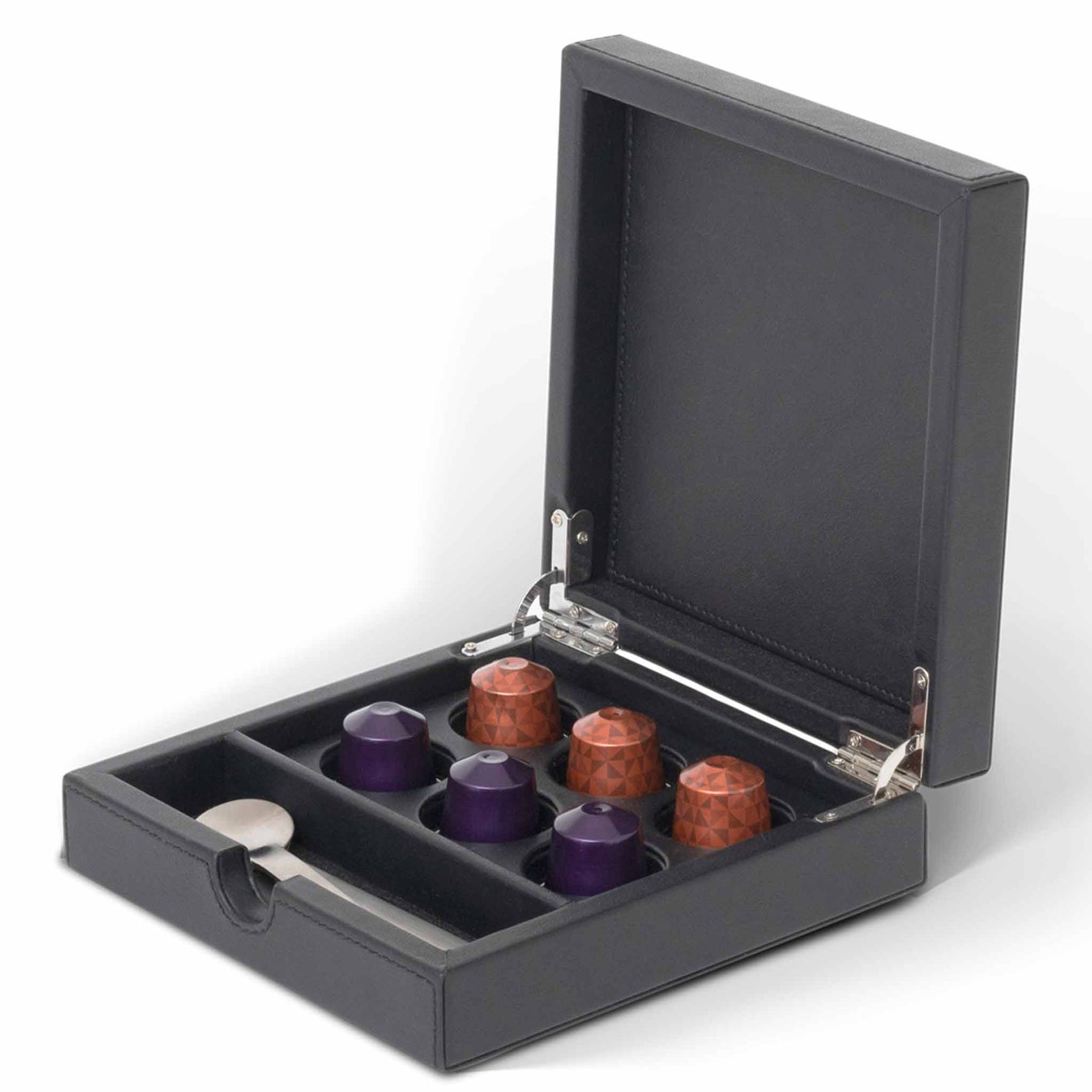 Bentley Yasur condiment box in black with six coffee pods