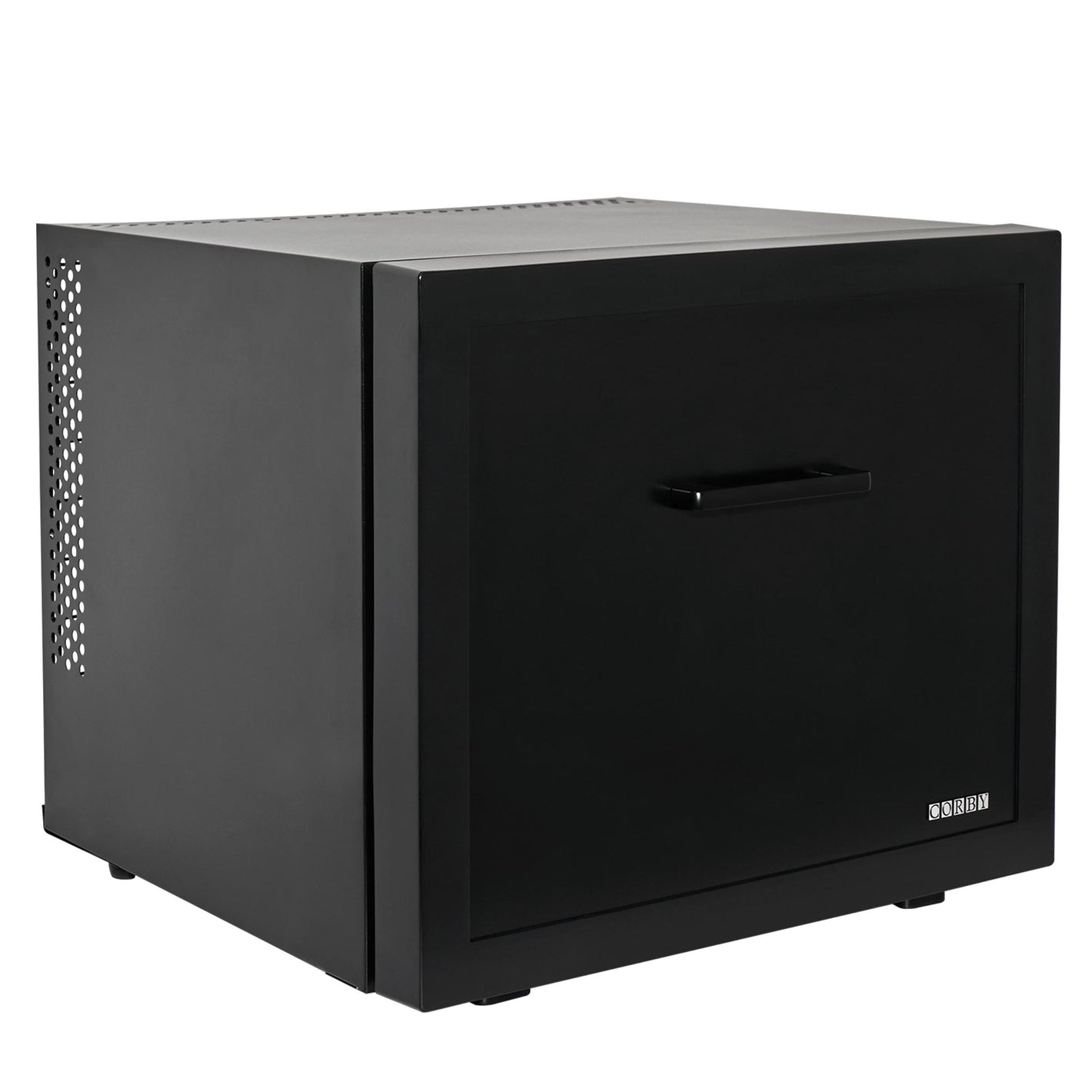 Corby Henley drawer mini bar fridge in black, closed