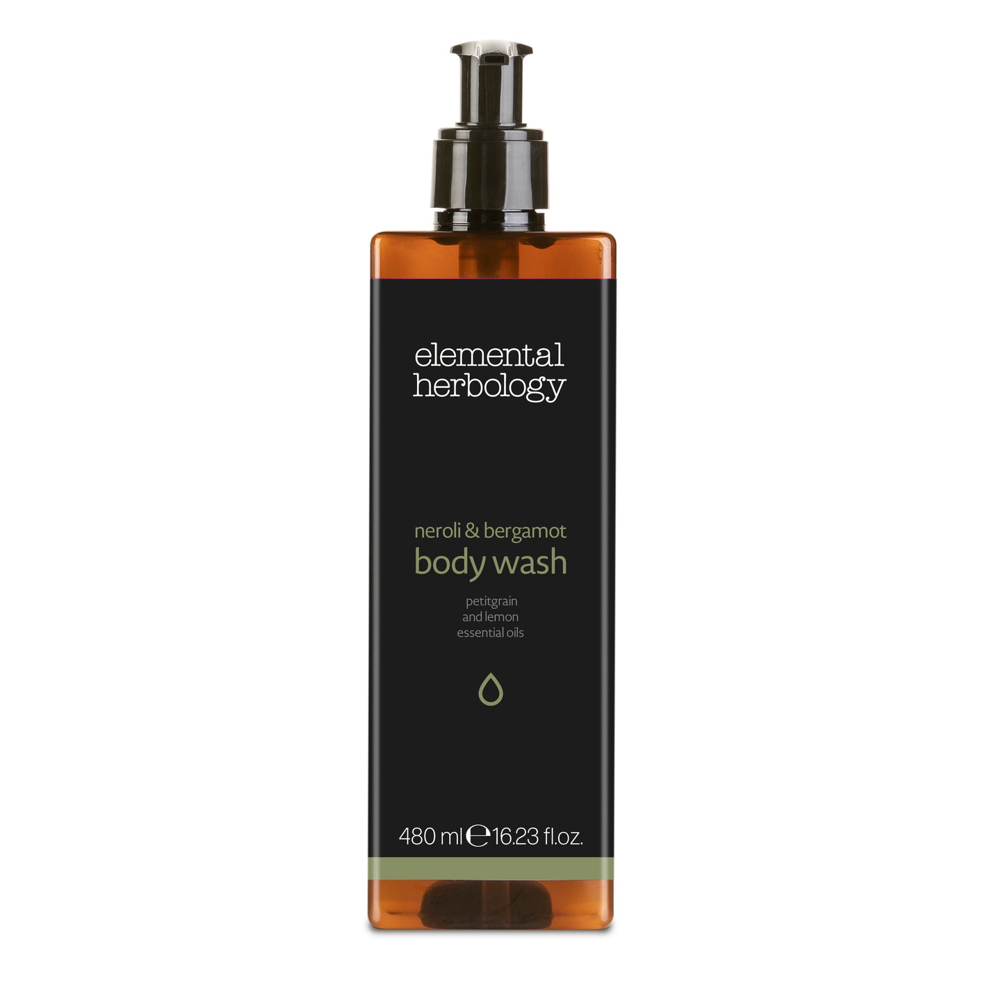 Elemental Herbology neroli and bergamot body wash in 480ml pump dispenser bottle