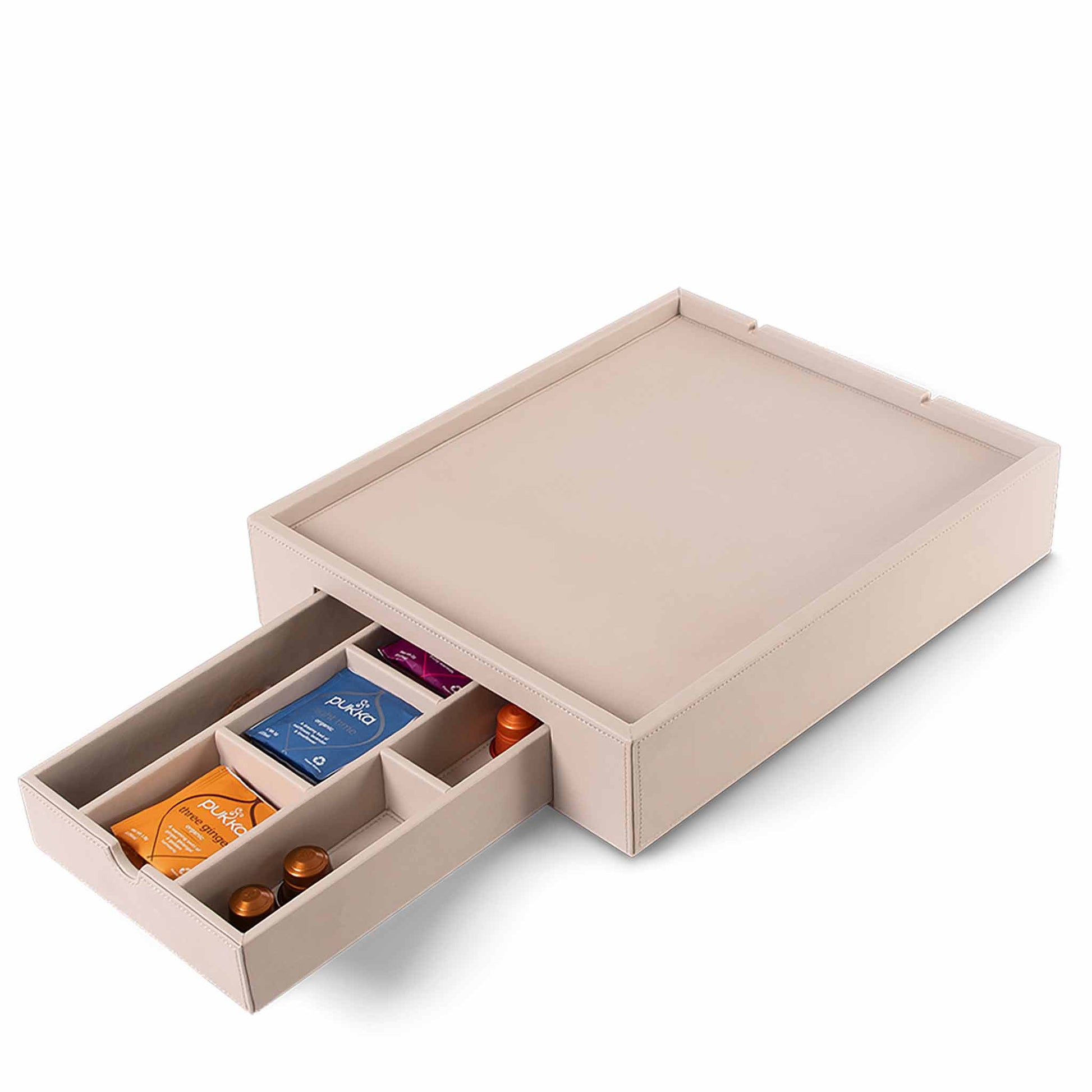 Stromboli natural hospitality tray with drawer and sachet storage