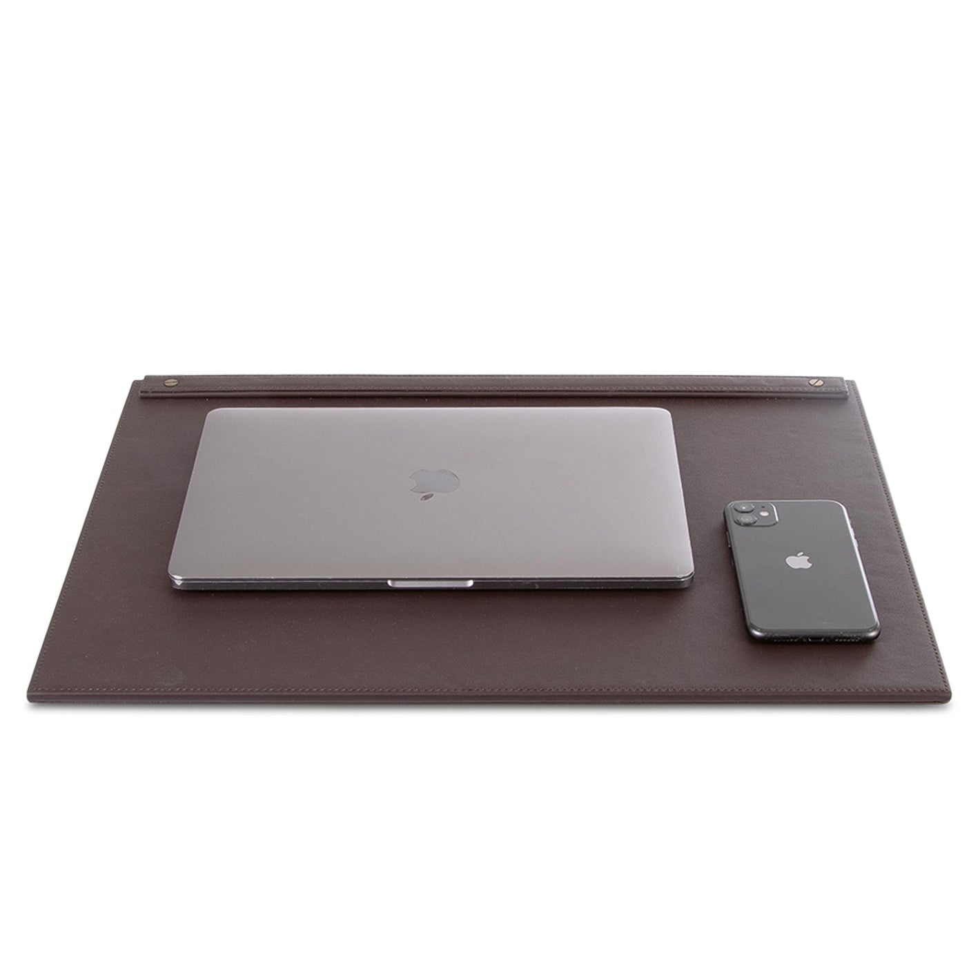 Bentley Vesuvius brown desk pad with laptop